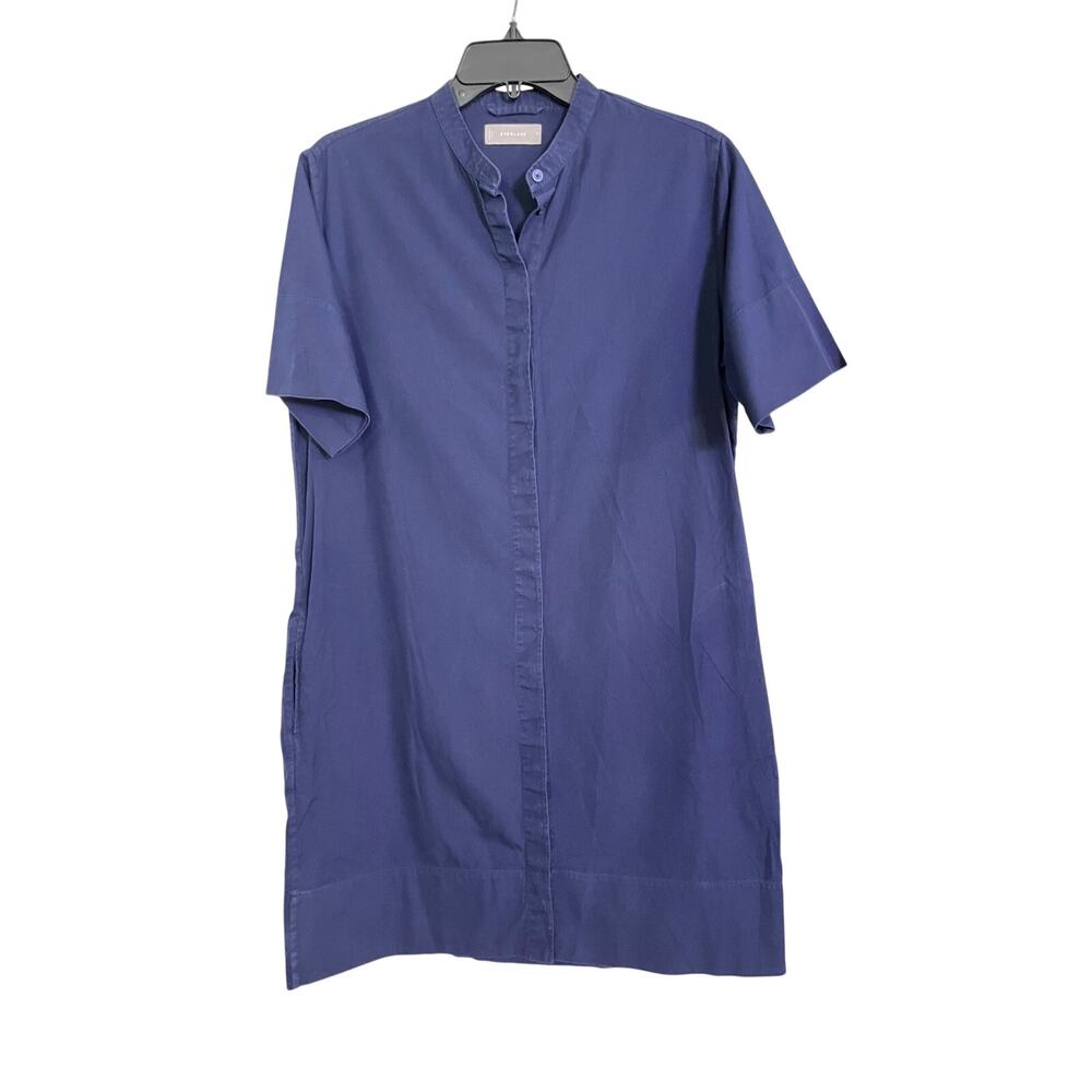 Everlane Navy Short Sleeve Shirt Dress Hidden Button Cotton Size 6 Pockets